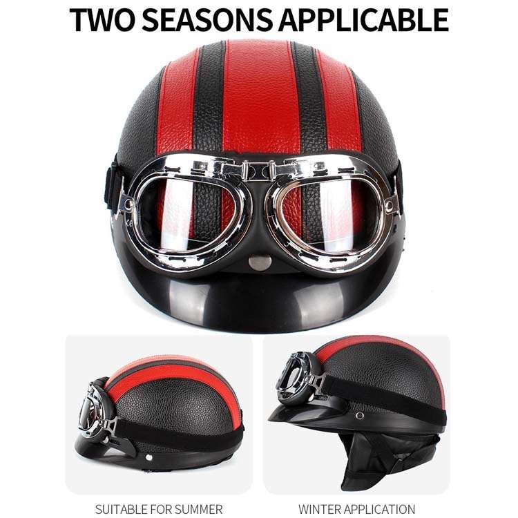 BSDDP A0318 PU Helmet With Goggles, Size: One Size(Black Red)