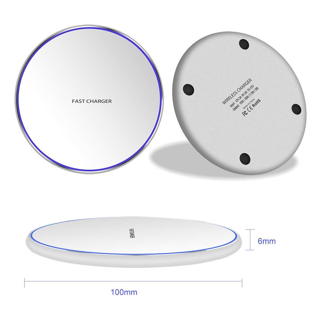 15W Metal Round Wireless Charger Smart Fast Charge(Silver + White Surface)
