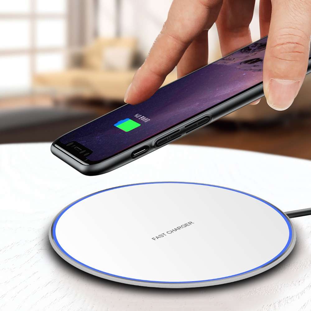15W Metal Round Wireless Charger Smart Fast Charge(Silver + White Surface)