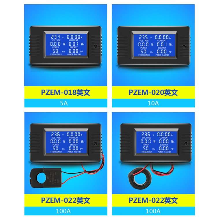 Peacefair English Version Multifunctional AC Digital Display Power Monitor, Specification: 5A