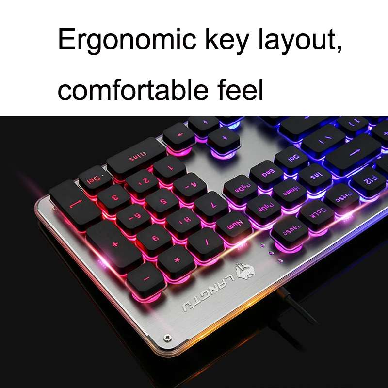 LANGTU L1 104 Keys USB Home Office Film Luminous Wired Keyboard, Cable Le ... (Orange Light Black)