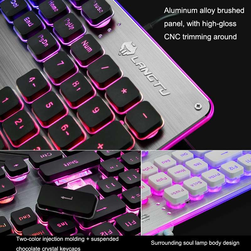 LANGTU L1 104 Keys USB Home Office Film Luminous Wired Keyboard, Cable Le ... (Orange Light Black)