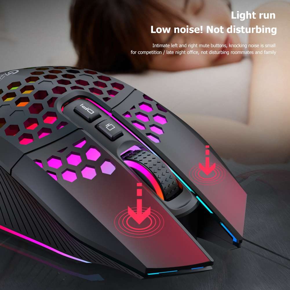 FMOUSE X801 8 Keys 1600DPI Hollow Luminous Gaming Office Mouse,Style: Black Wired