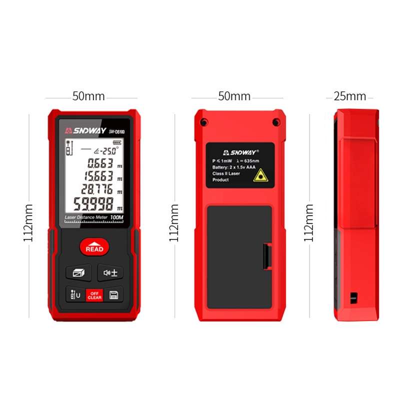 SNDWAY SW-DS100 Handheld Laser Rangefinder Infrared Laser Ruler, Distance: 100m