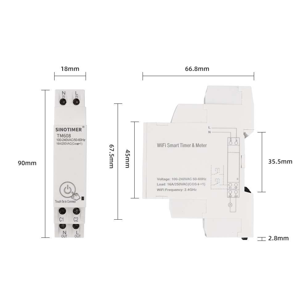 SINOTIMER TM608 Smart WiFi Single-Phase Power Meter Mobile App Home Rail Meter 16A 100-240V