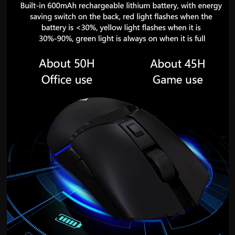 Ajazz I309Pro 1600 DPI 8 Keys Dual Mode Gaming Wireless Bluetooth Mouse(Black)