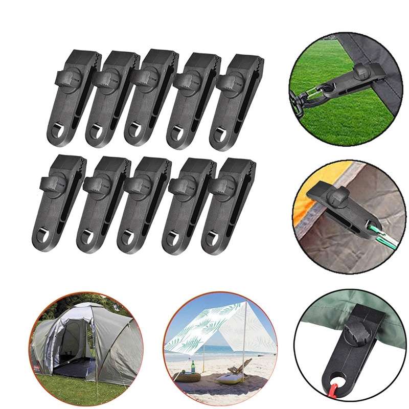 Windproof Canopy Fixed Tent Clip Rope Buckle Set 10 Clips+10 Black Ropes+10 Black PP Fast Hangings