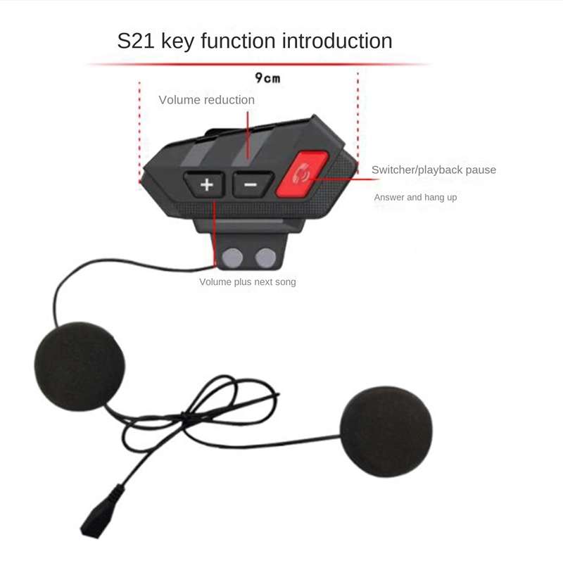 S21 Riding Helmet Bluetooth Intercom Headset, Specification: With USB Cable(Black)
