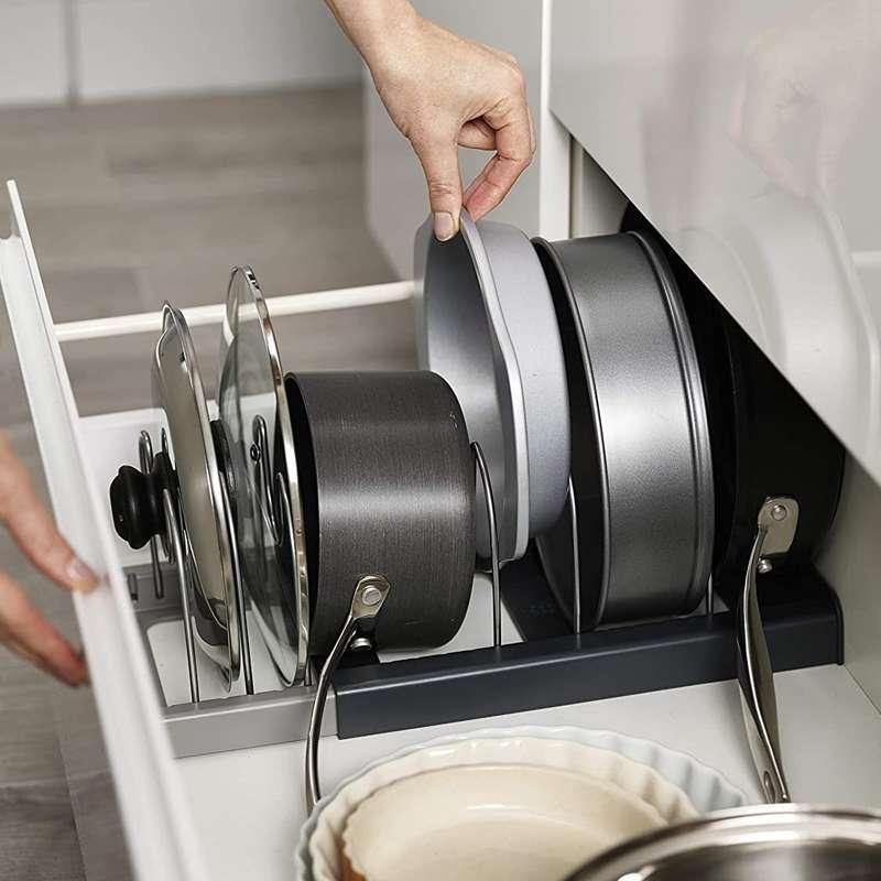 Adjustable Kitchen Shelf Kitchenware Cutting Board Pot Cover Telescopic Shelf