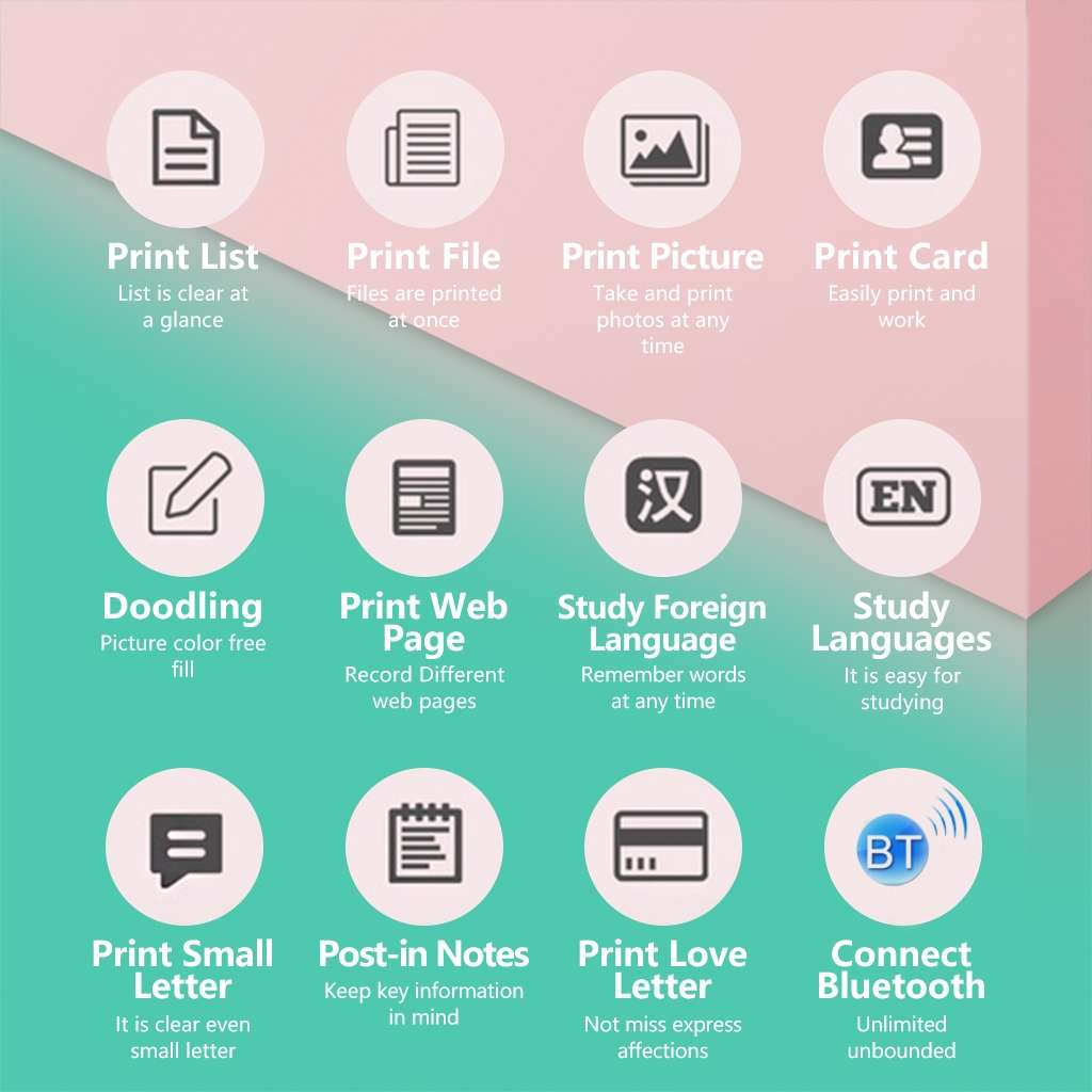 C19 200DPI Student Homework Printer Bluetooth Inkless Pocket Printer Pink