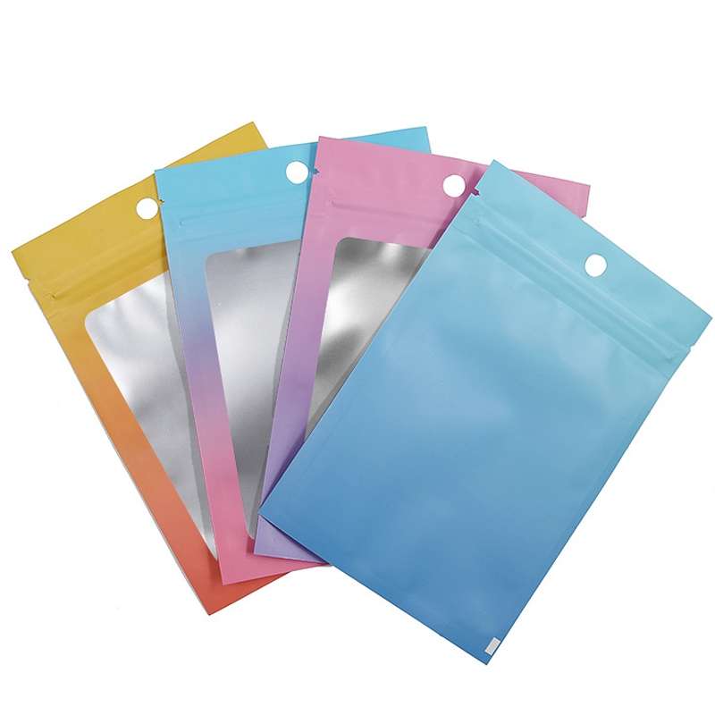 100PCS Aluminum Foil Ziplock Bag Jewelry Sealed Packaging Bag, Size: 7.5x10cm (Blue Gradient)