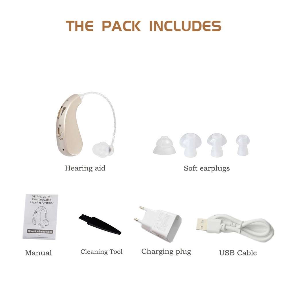 Portable Rechargeable Invisible Hearing Aid US Plug(Gold)