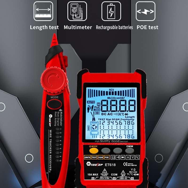 ET616 Rechargeable Adjustable Network Cable Tester Wire Tracker POE Cable Tester (Red)