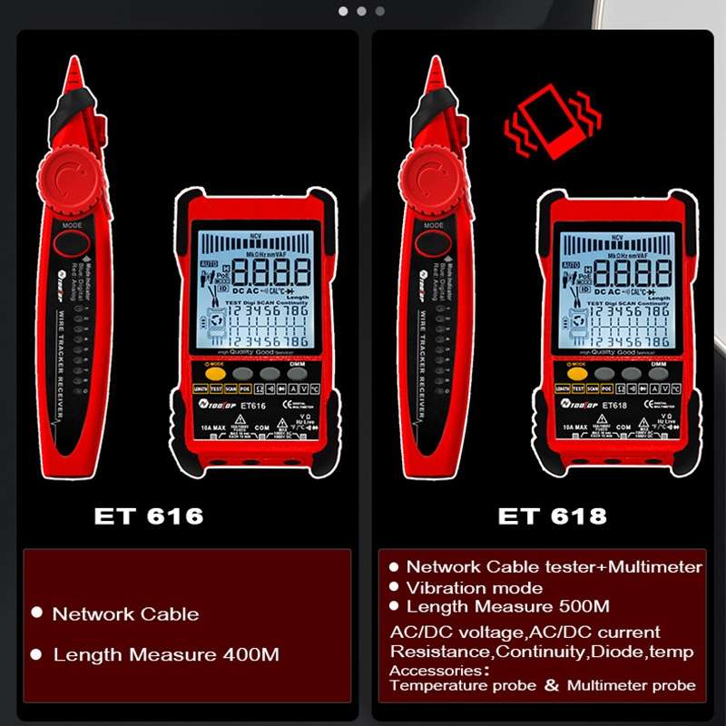 ET616 Rechargeable Adjustable Network Cable Tester Wire Tracker POE Cable Tester (Red)