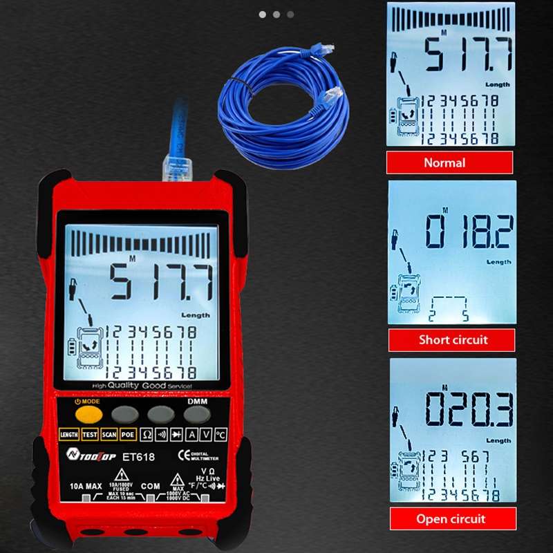 ET616 Rechargeable Adjustable Network Cable Tester Wire Tracker POE Cable Tester (Red)