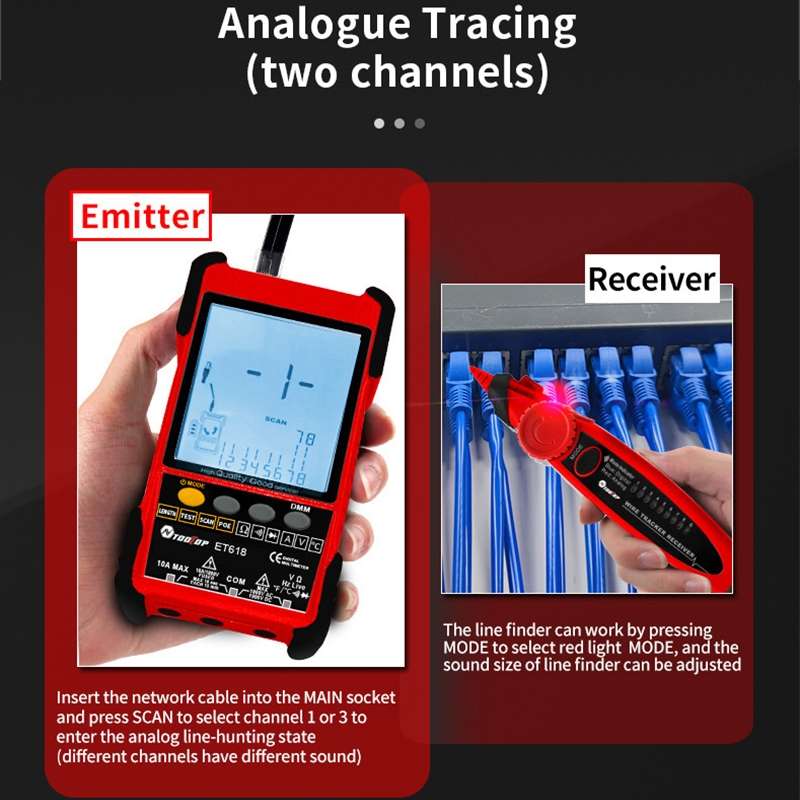 ET616 Rechargeable Adjustable Network Cable Tester Wire Tracker POE Cable Tester (Red)