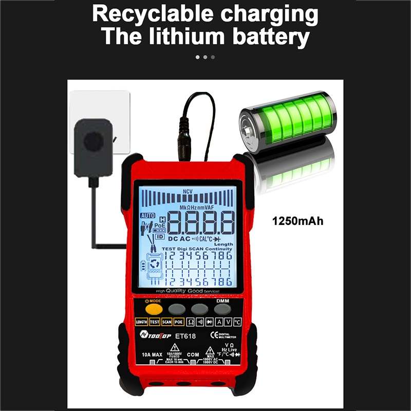 ET616 Rechargeable Adjustable Network Cable Tester Wire Tracker POE Cable Tester (Red)