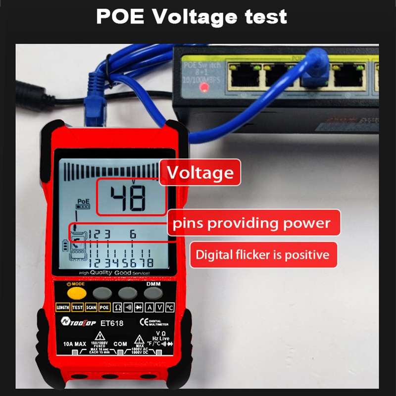ET616 Rechargeable Adjustable Network Cable Tester Wire Tracker POE Cable Tester (Red)