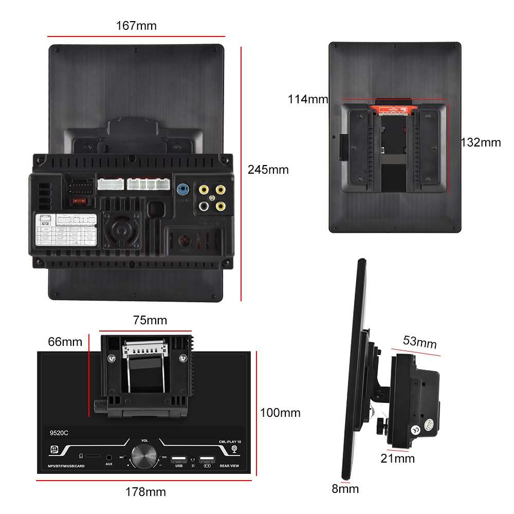 9520C Double Spindle 9.5 inch Vertical Screen Car MP5 Player, Style: Standard+4 Light Camera