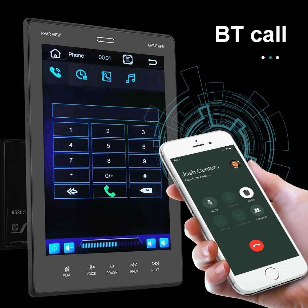 9520C Double Spindle 9.5 inch Vertical Screen Car MP5 Player, Style: Standard+4 Light Camera