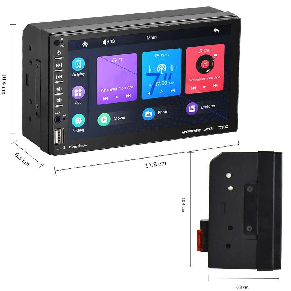 7703C 7 inch Car Double Butt Universal MP5 Bluetooth Player, Style: Standard+12 Light Camera