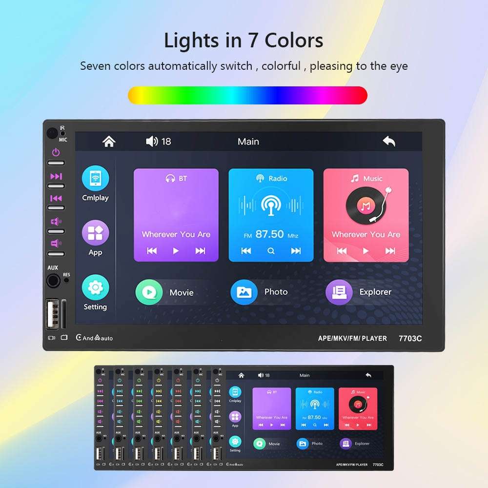 7703C 7 inch Car Double Butt Universal MP5 Bluetooth Player, Style: Standard+12 Light Camera