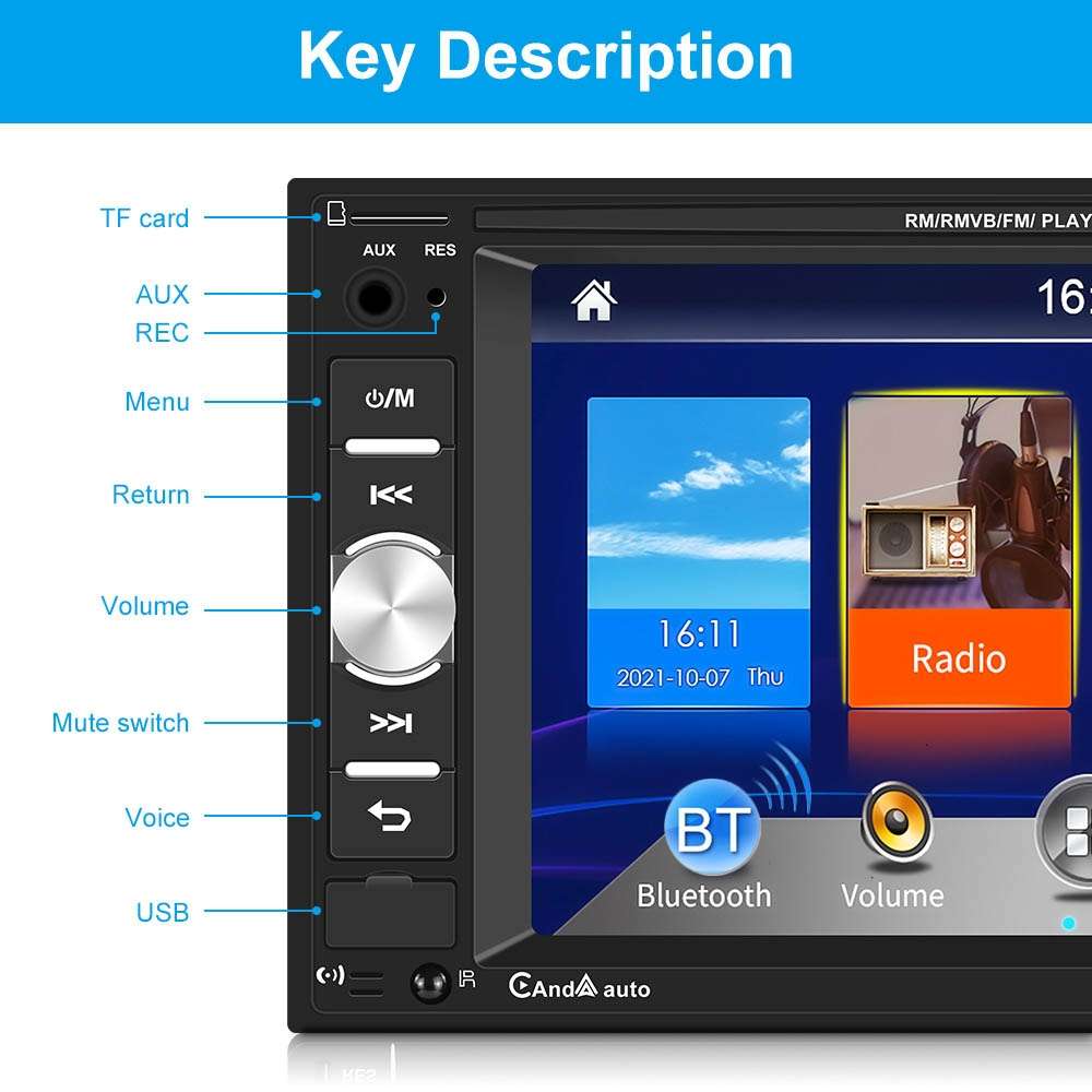 7622C 6.2 inch Dual Spindle HD Car Universal MP5 Carplay Player, Style: Standard+12 Light Camera