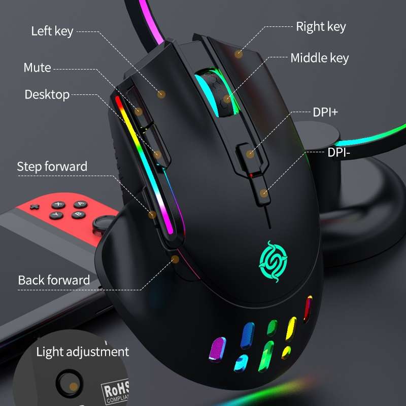 K-Snake BM520 9-button 3200DPI 2.4G RGB Wireless Dual-mode Gaming Mouse(Black)