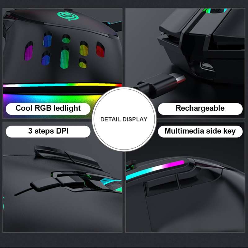 K-Snake BM520 9-button 3200DPI 2.4G RGB Wireless Dual-mode Gaming Mouse(Black)