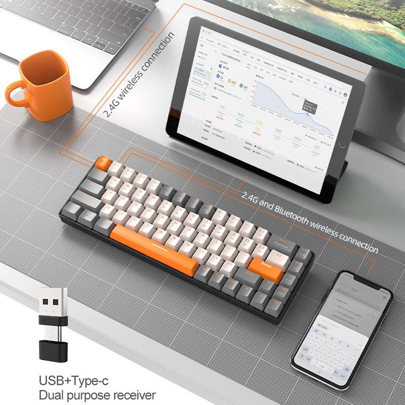 ZIYOU LANG K68 68 Keys Bluetooth Wireless Dual Model Mechanical Keyboard, Style: Green Shaft Version