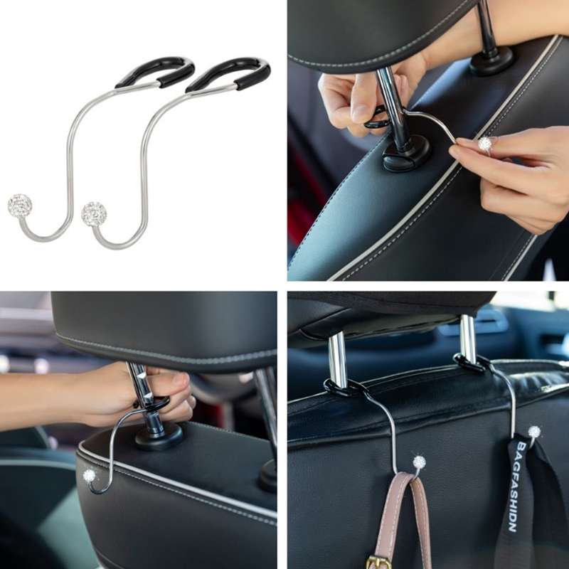 Multifunctional Car Seat Hooks With Diamond Inlay(Shiny Black)