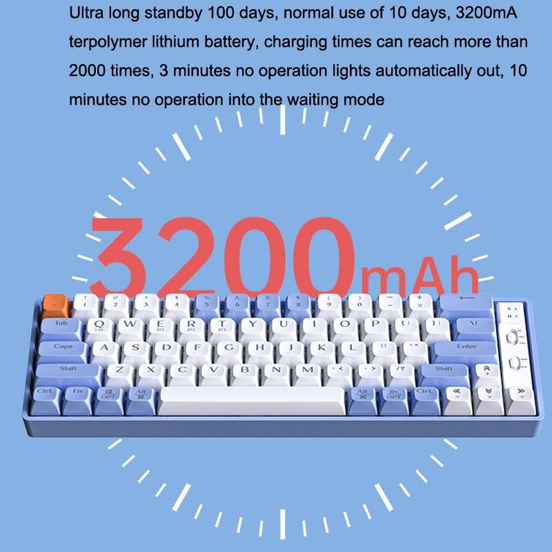 LANGTU GK65 65 Keys Wireless / Bluetooth / Wired Three Model Game Mechanical Keyboard, Cable Length: