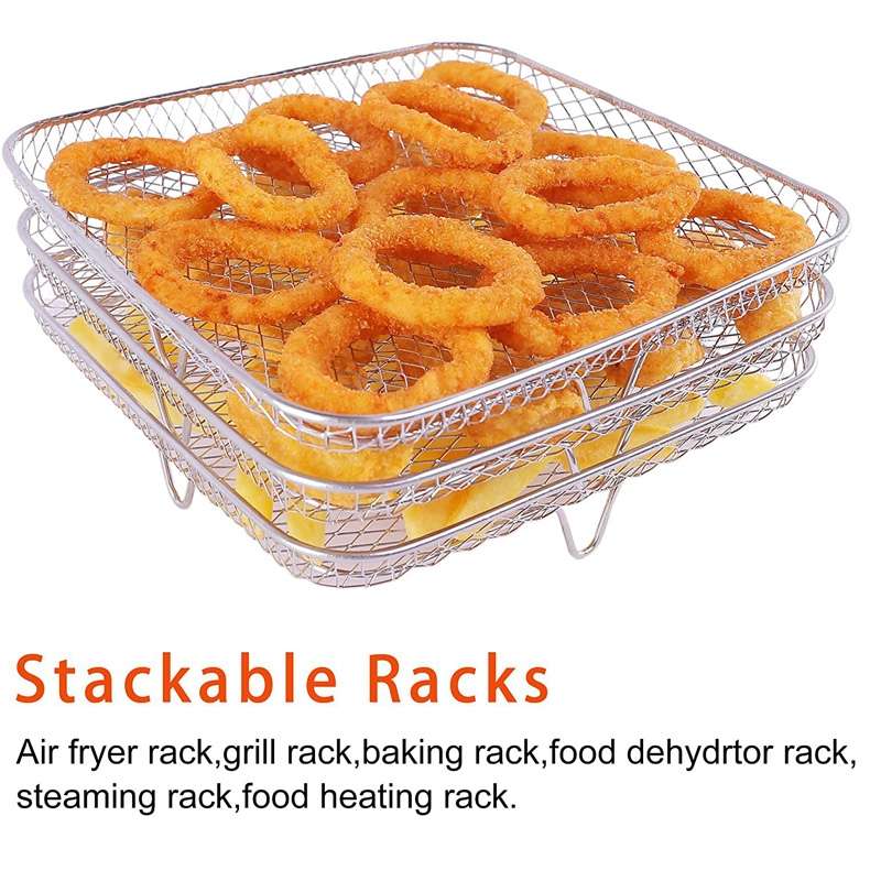 Air Fryer Accessories Three-Layer Steam Rack Stackable Dehydration Rack(Square)