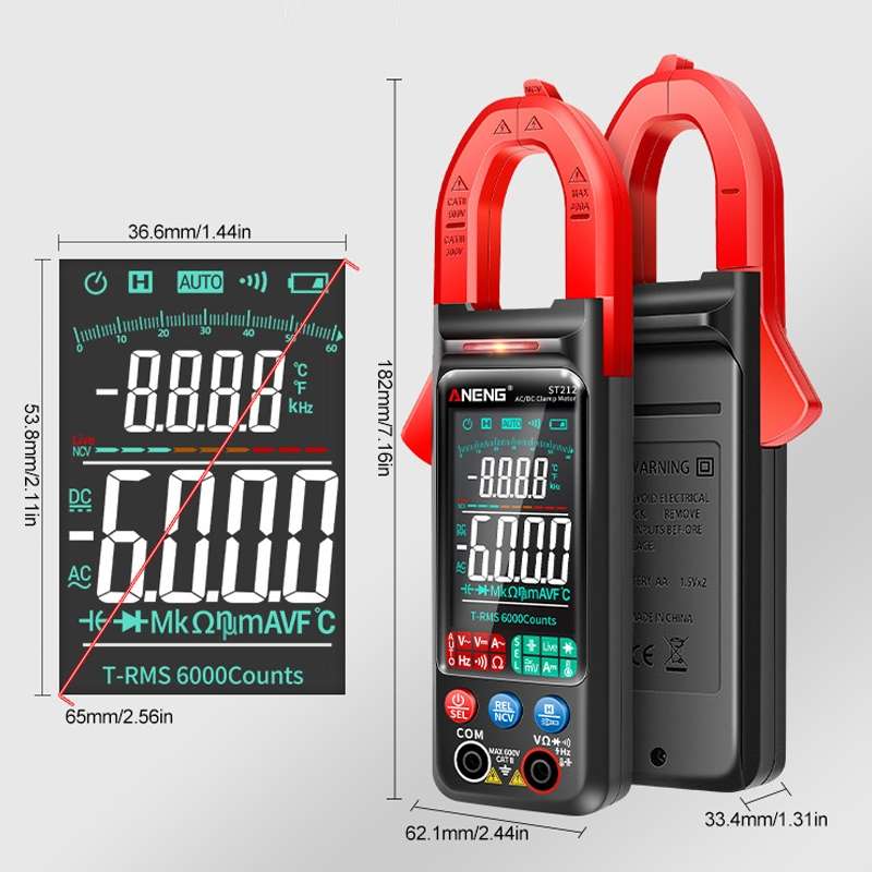 ANENG Large Screen Multi-Function Clamp Fully Automatic Smart Multimeter, Specification: ST212 Red D