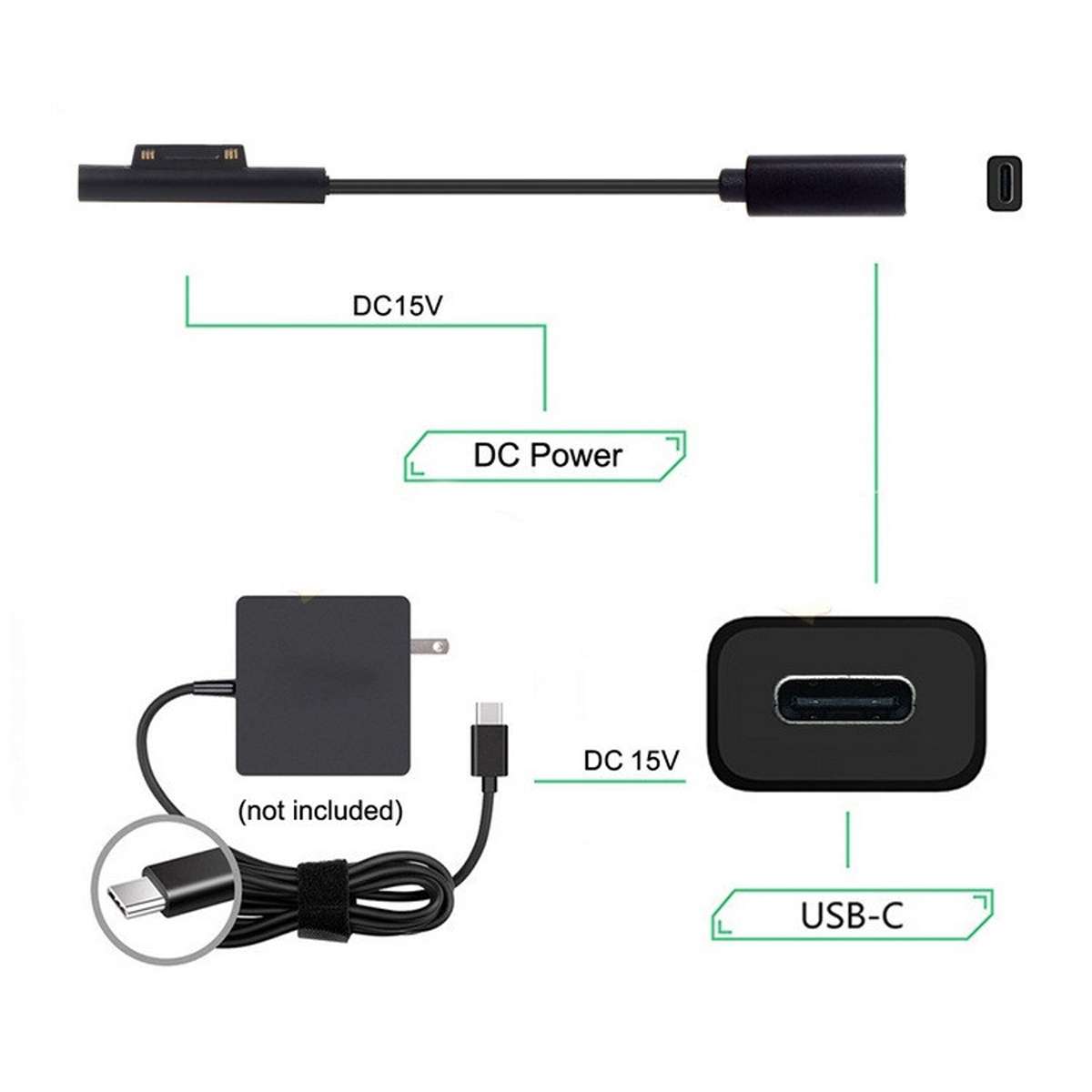 Type-C / USB-C Mother Rotary Seeder Tablet Power Charging Cable For Microsoft Surface Pro 5 / 6, Siz