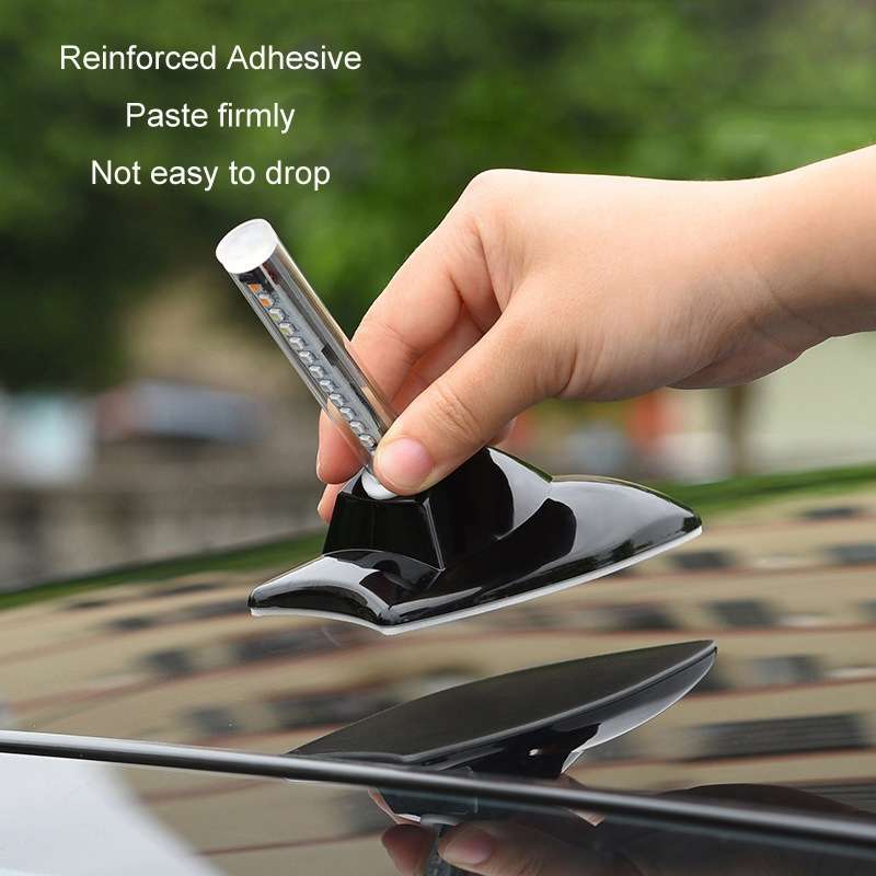 Car Solar Shark Fin With Antenna LED Warning Light, Specification: White with Remote Control