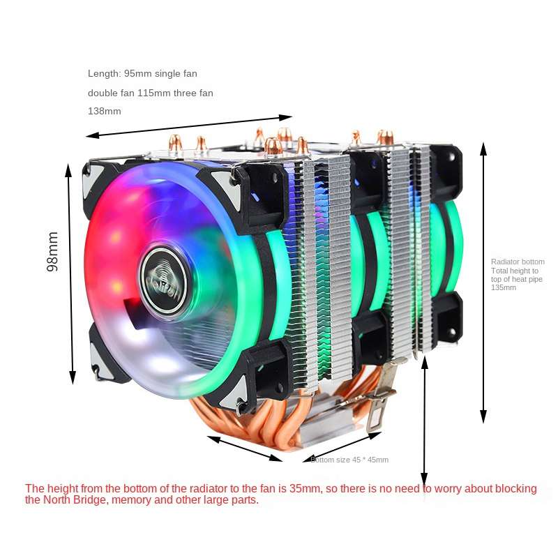 Desktop Computer Double Copper Tube CPU Radiator Super Quiet Without Light 3-pin Double Fan