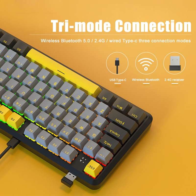Ajazz K870T Pro 87 Keys Three Mode Wireless/Bluetooth/Wired Pluggable RGB Mechanical Keyboard Tea Sh