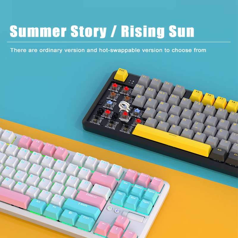 Ajazz K870T Pro 87 Keys Three Mode Wireless/Bluetooth/Wired Pluggable RGB Mechanical Keyboard Tea Sh
