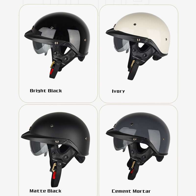 SOMAN Motorcycle Half Helmet Adjustable Helmet With Inner Mirror, Size: M(Bright Black)
