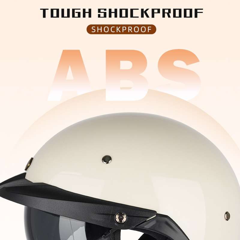 SOMAN Motorcycle Half Helmet Adjustable Helmet With Inner Mirror, Size: M(Bright Black)