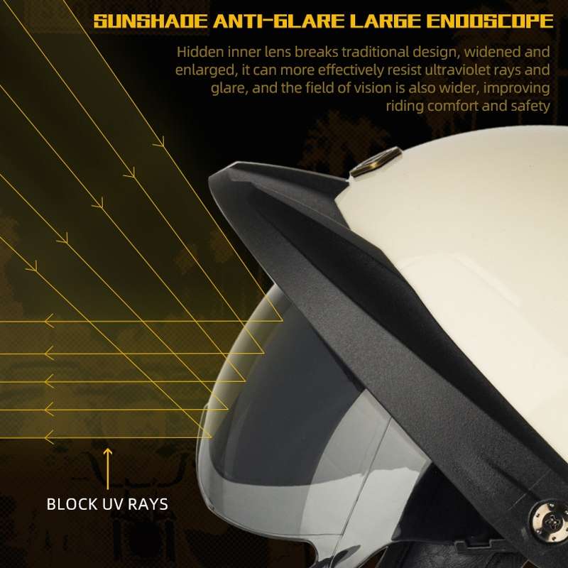 SOMAN Motorcycle Half Helmet Adjustable Helmet With Inner Mirror, Size: M(Bright Black)