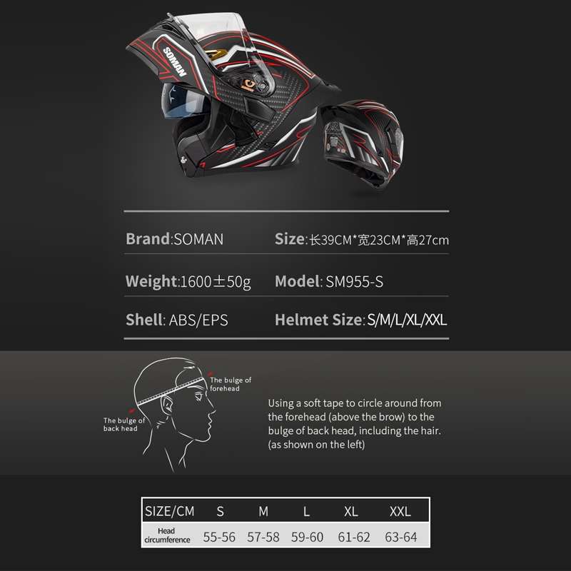 SOMAN Motorcycle Dual Lens Riding Peel-Off Full Coverage Helmet, Size: L(Black Gray Track)