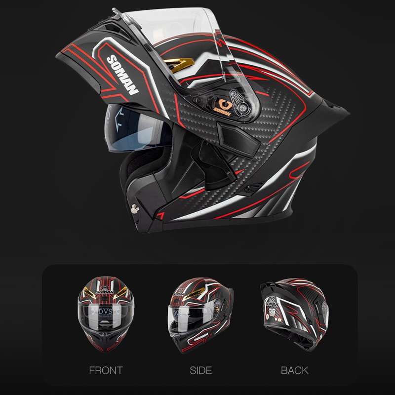 SOMAN Motorcycle Dual Lens Riding Peel-Off Full Coverage Helmet, Size: L(Black Gray Track)