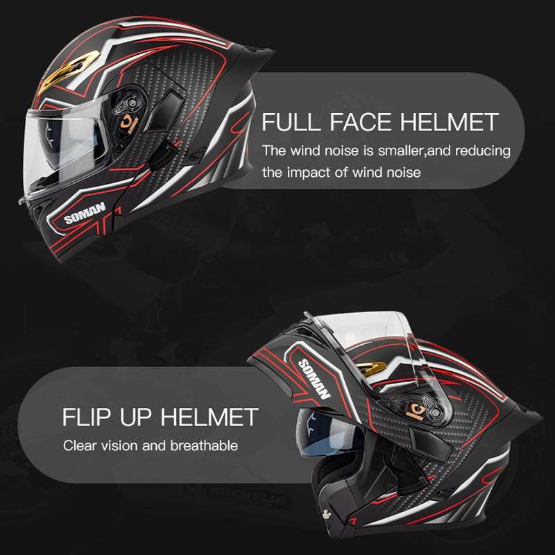 SOMAN Motorcycle Dual Lens Riding Peel-Off Full Coverage Helmet, Size: L(Black Gray Track)