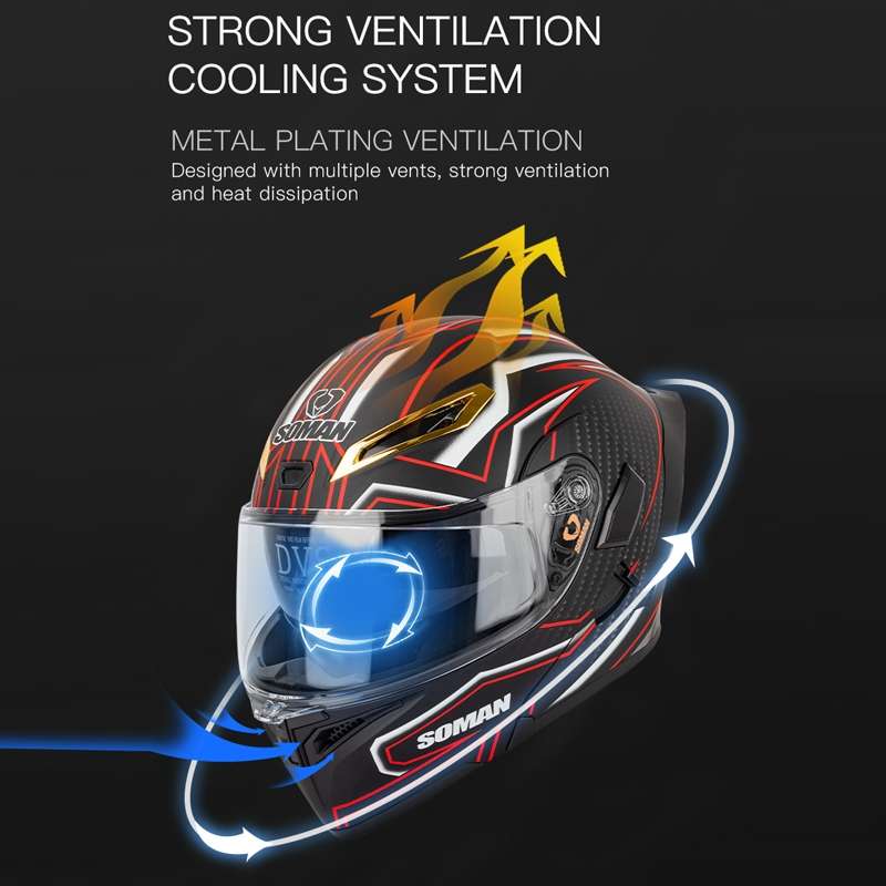 SOMAN Motorcycle Dual Lens Riding Peel-Off Full Coverage Helmet, Size: L(Black Gray Track)