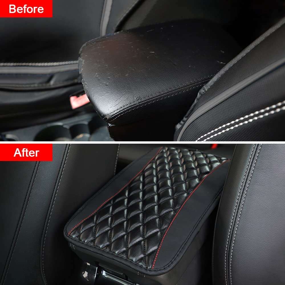 Car Center Console Cover Mat PU Leather Car Armrest Cover 32x19cm(Black)