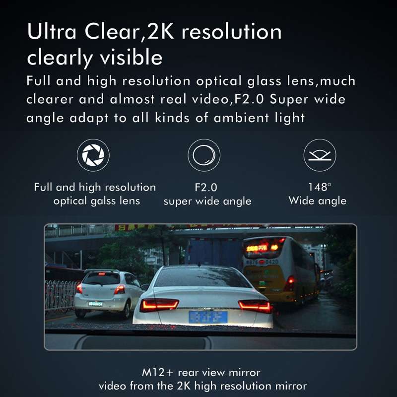 Anytek M12+ 9.66 Inch Large Screen Dual-Record Driving Recorder 2K Touch Screen Parking Video Revers