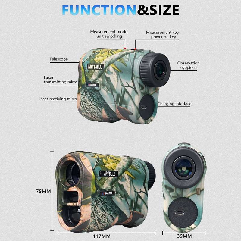 ARTBULL NK-1000 Camouflage Golf Rangefinder Rechargeable Telescope, Random Color Delivery