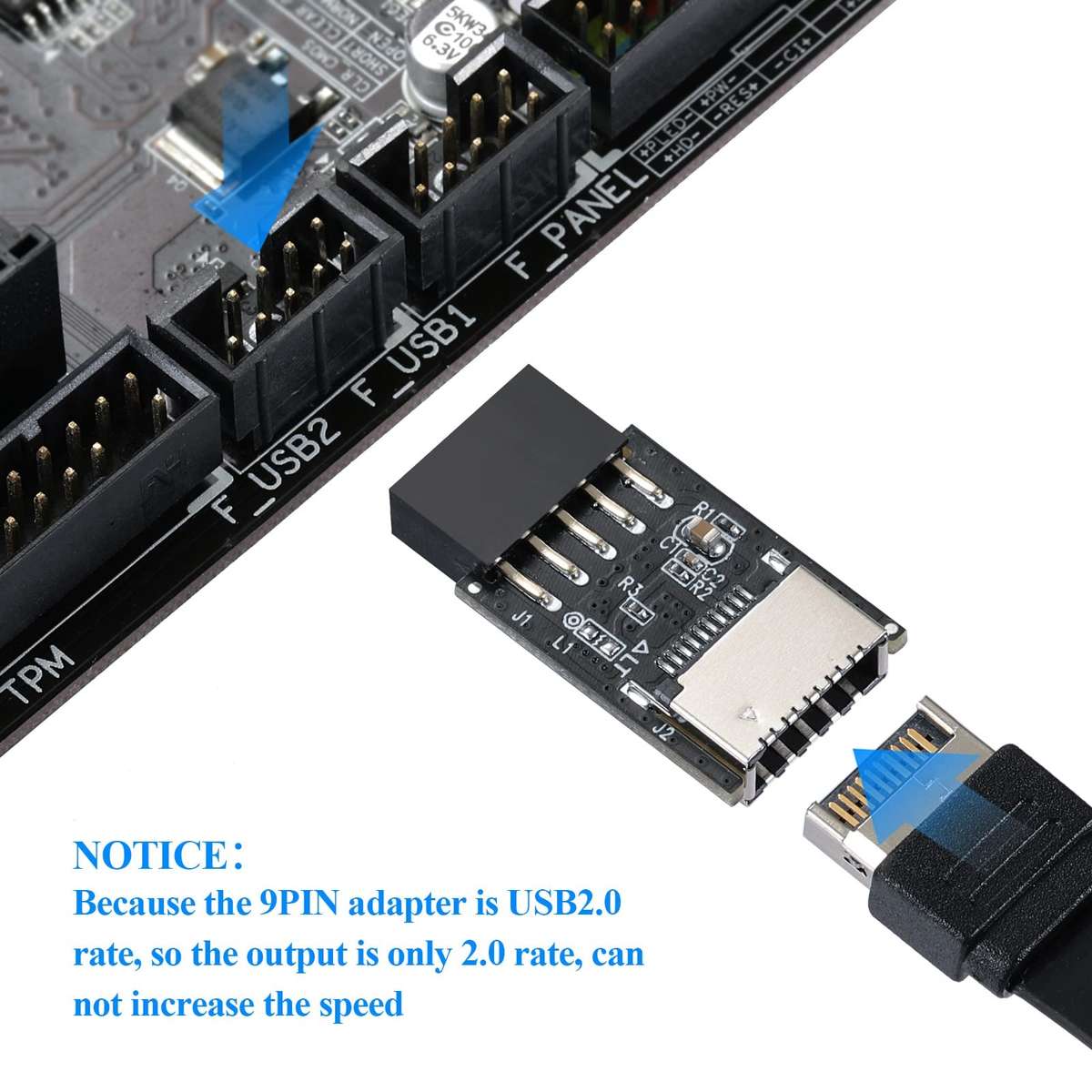 USB 2.0 Front Panel Header USB 9pin To USB 2.0 Type-E Internal Adapter
